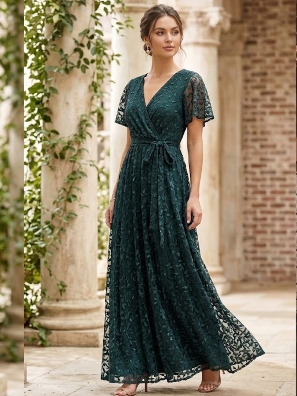Baltic Born Deep Emerald Lace Wrap Maxi Dress